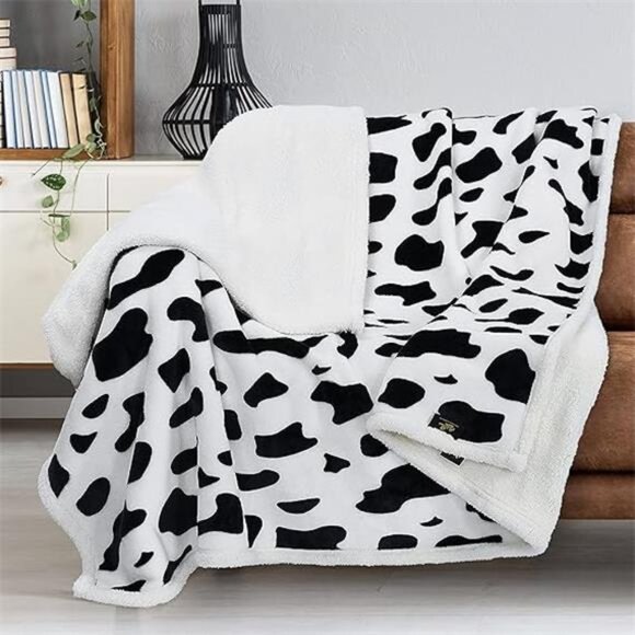 Cow Print Sherpa Fleece Blanket,Super SoftPlush Throw Blanket for Couch,Cow Gift - Picture 8 of 8